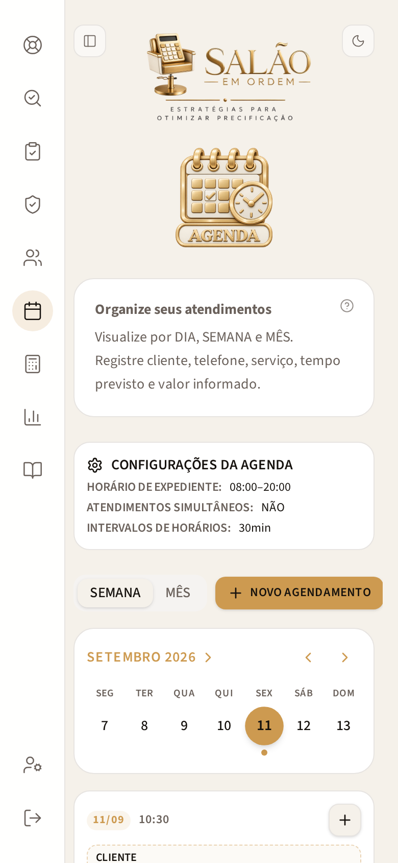 Tela AGENDA no celular