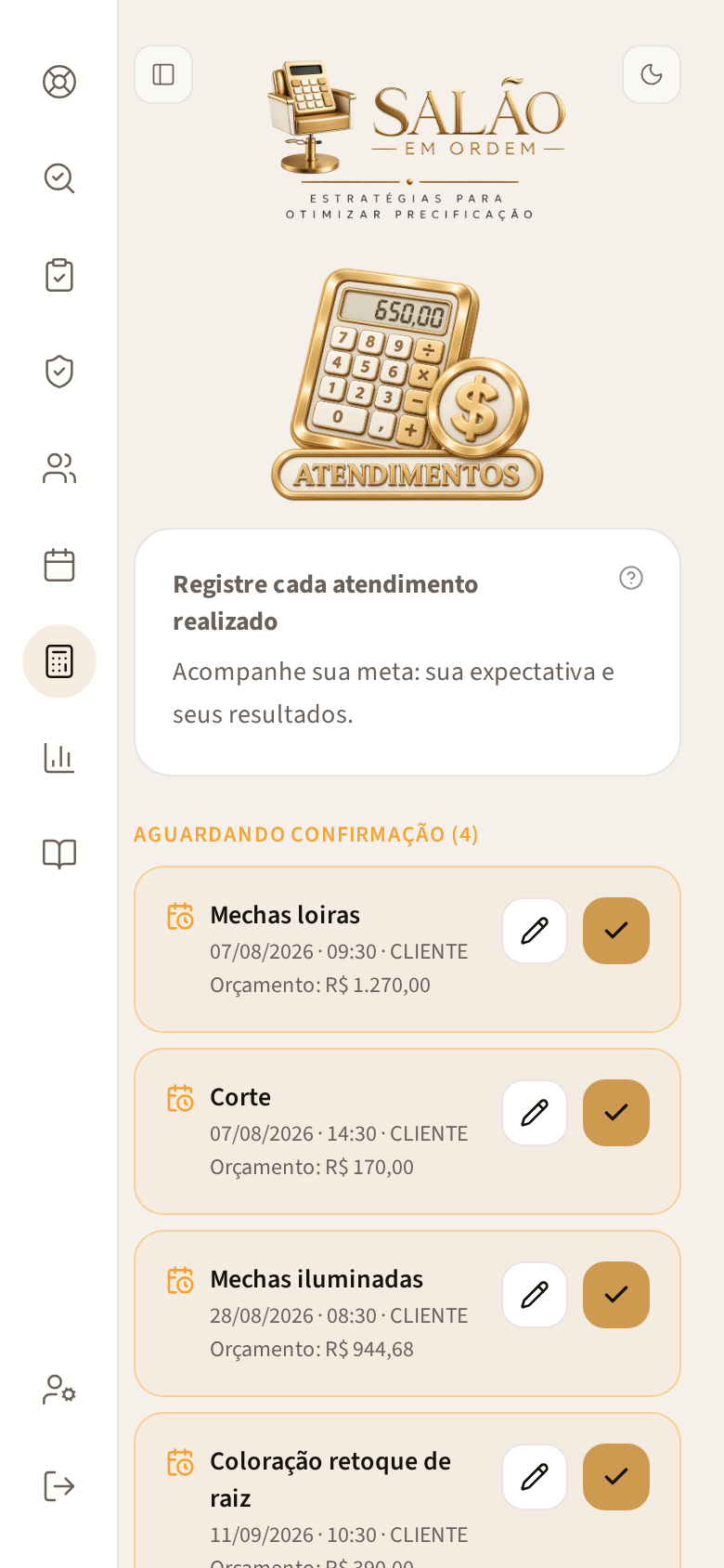 Tela ATENDIMENTOS no celular