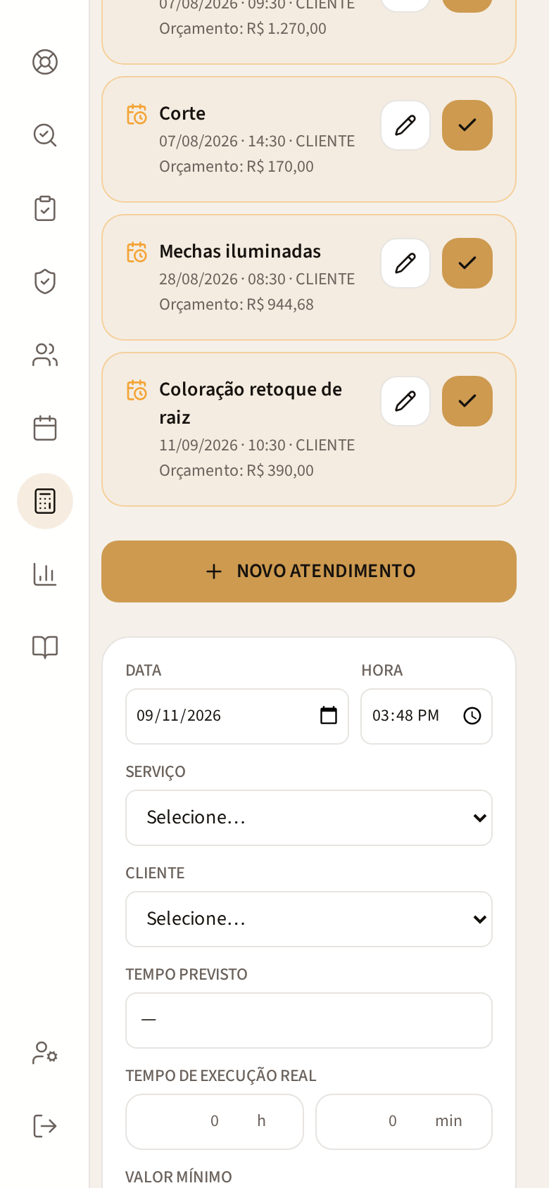 Tela NOVO ATENDIMENTO no celular