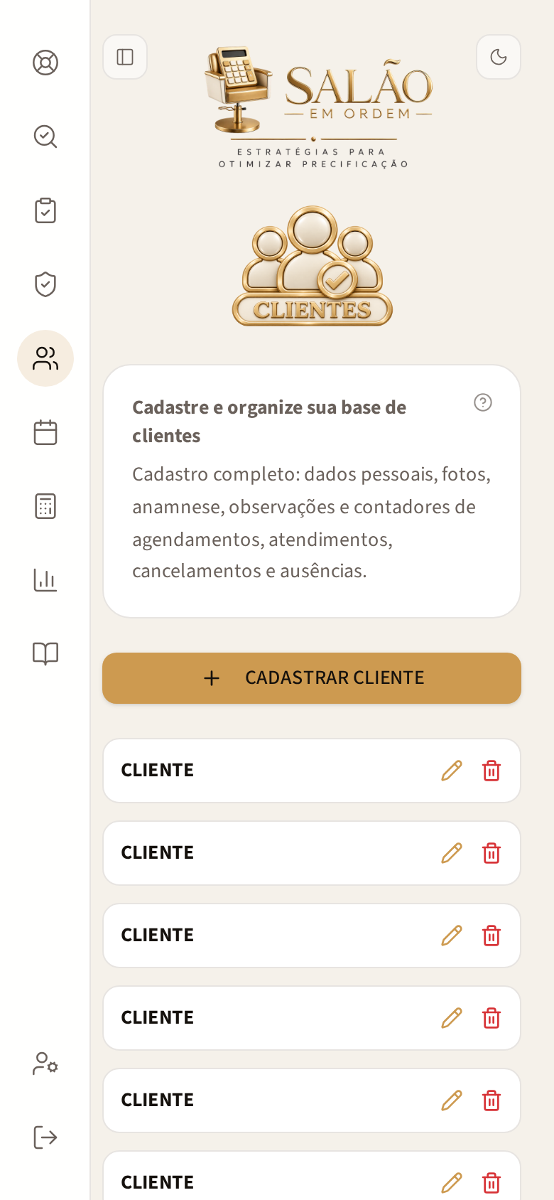 Tela CLIENTES no celular