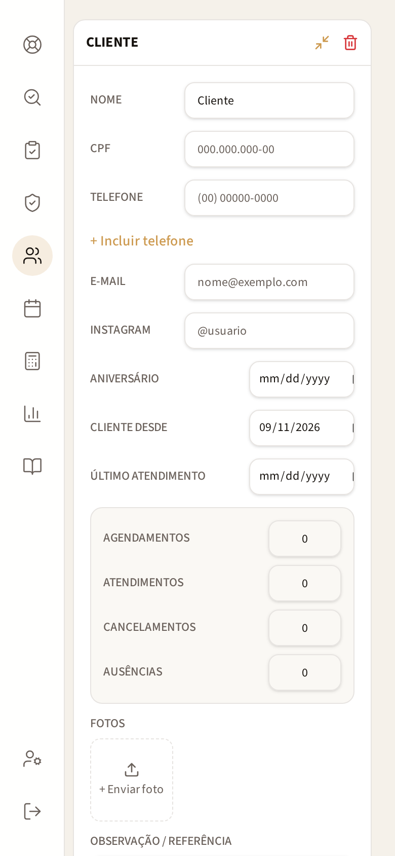 Tela CADASTRAR CLIENTE no celular