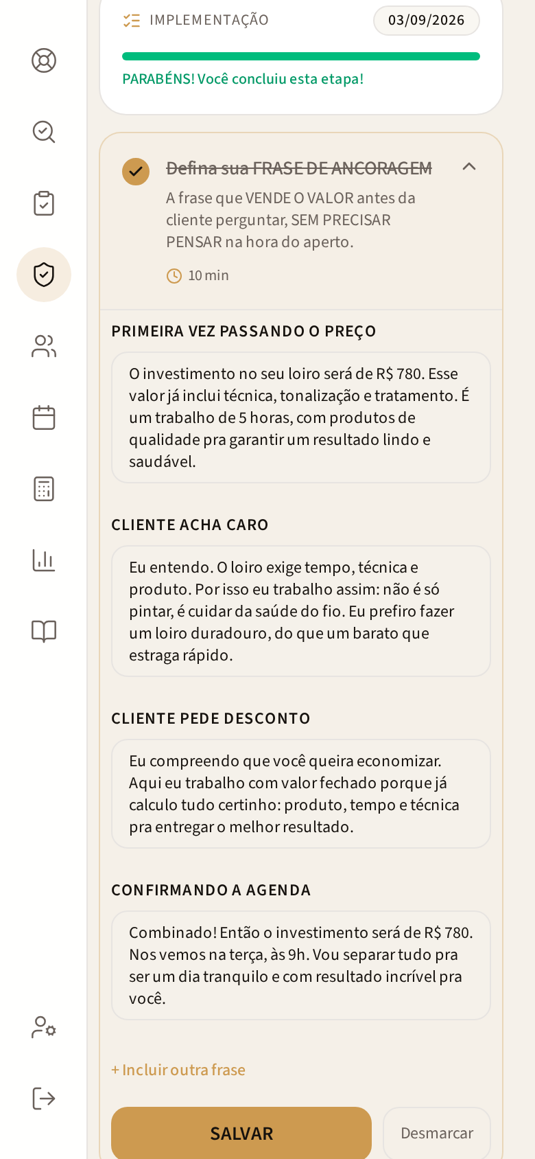 Tela DEFINA SUA FRASE DE ANCORAGEM no celular
