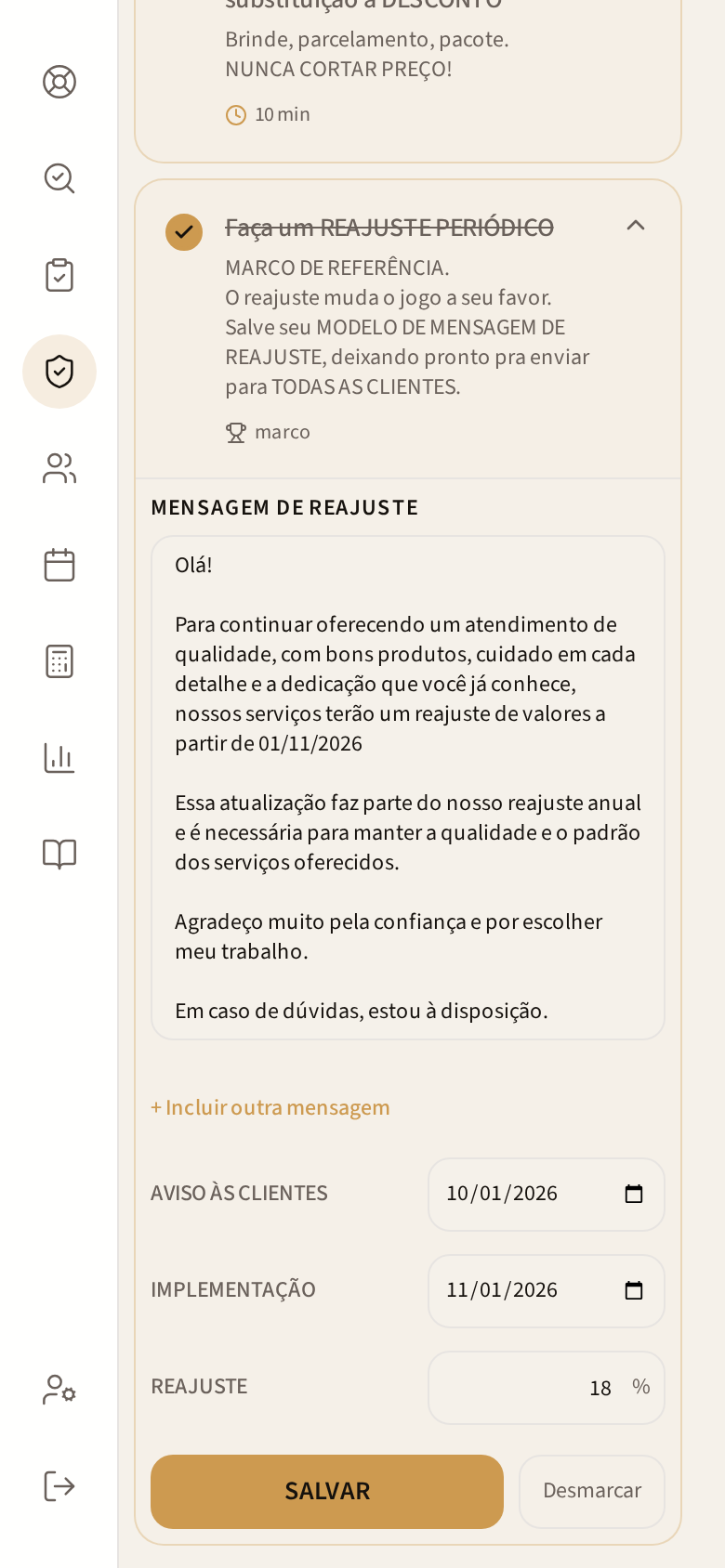 Tela FAÇA UM REAJUSTE PERIÓDICO no celular