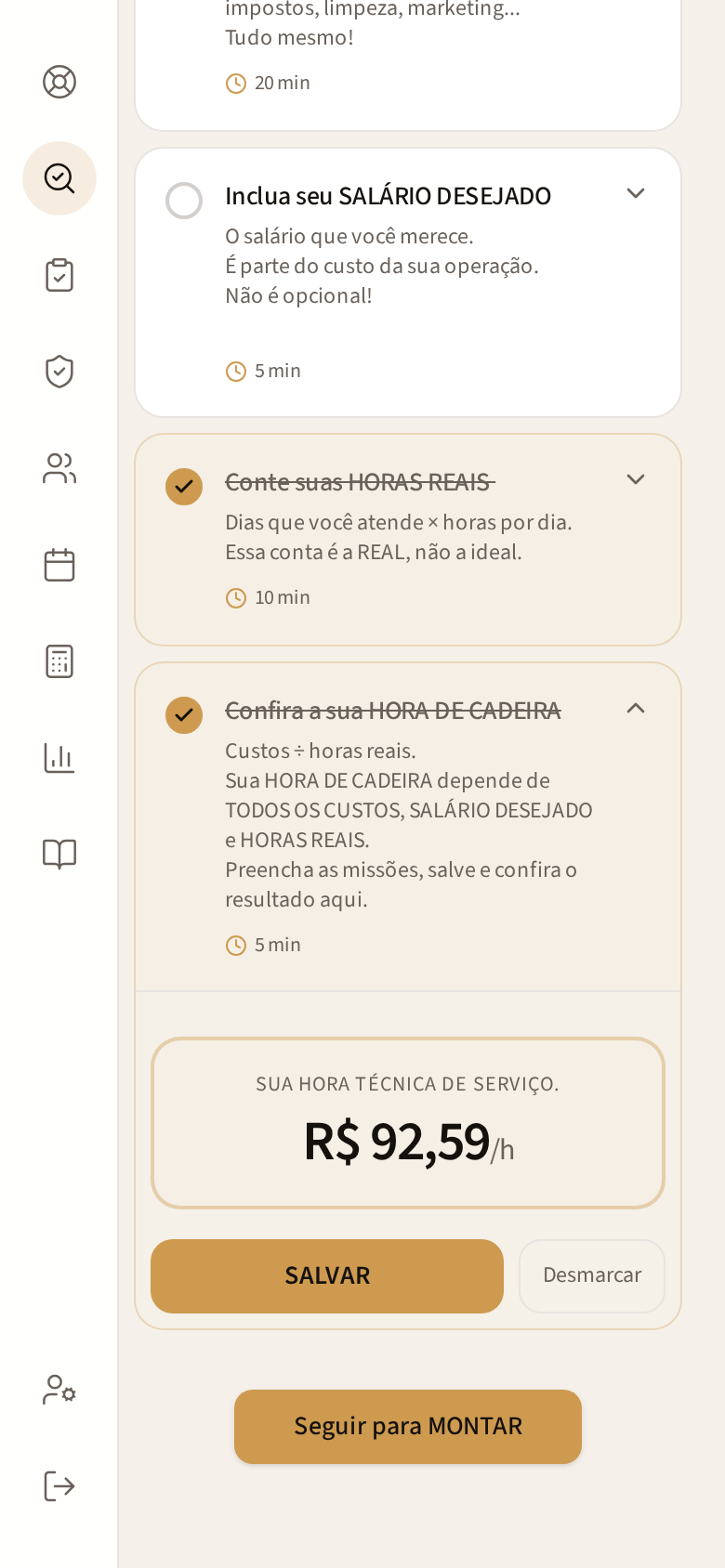 Tela CONFIRA A SUA HORA DE CADEIRA no celular