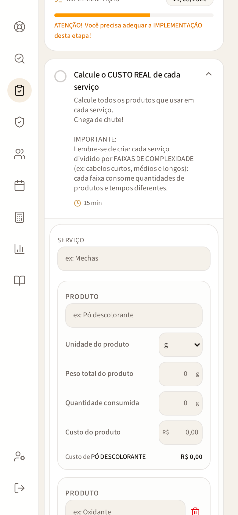 Tela CALCULE O CUSTO REAL DE CADA SERVIÇO no celular