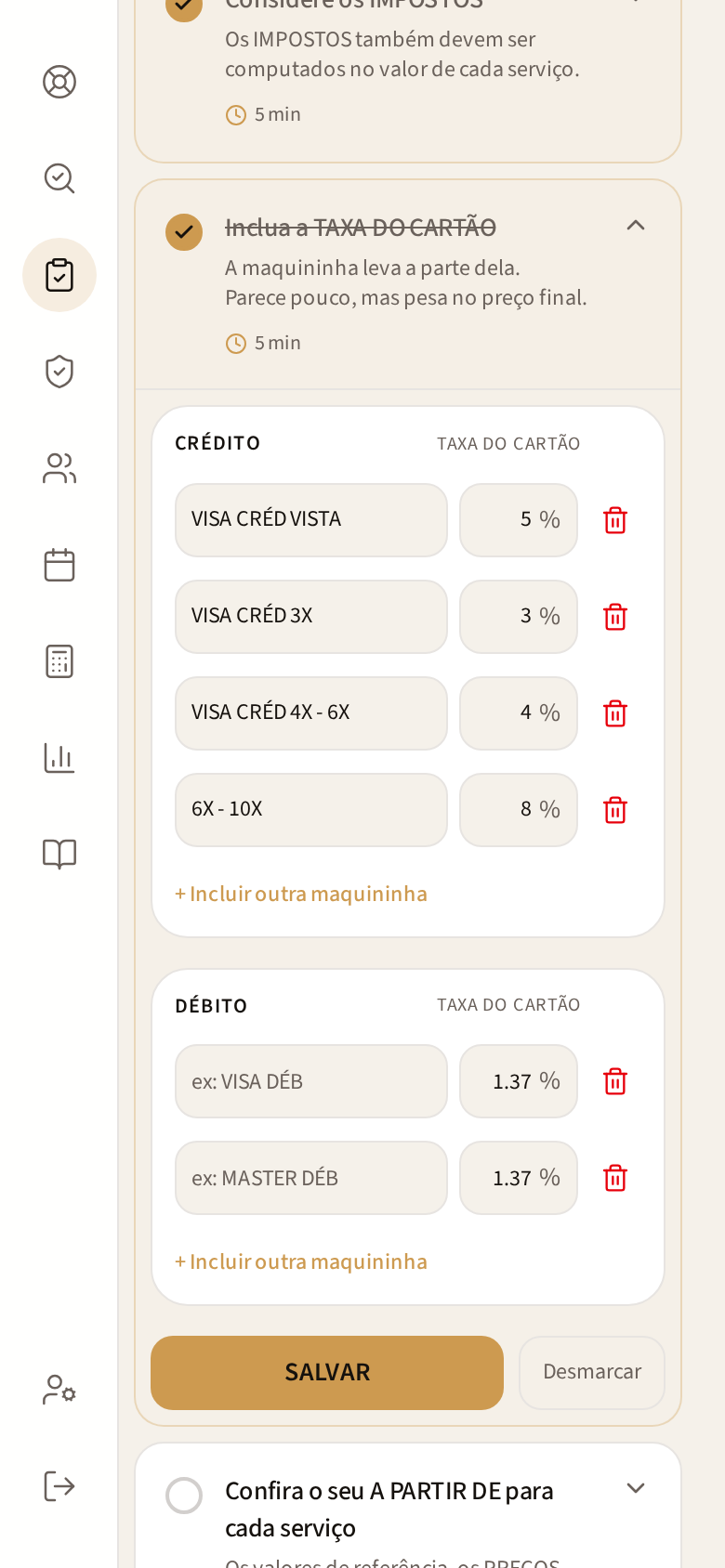 Tela INCLUA A TAXA DO CARTÃO no celular