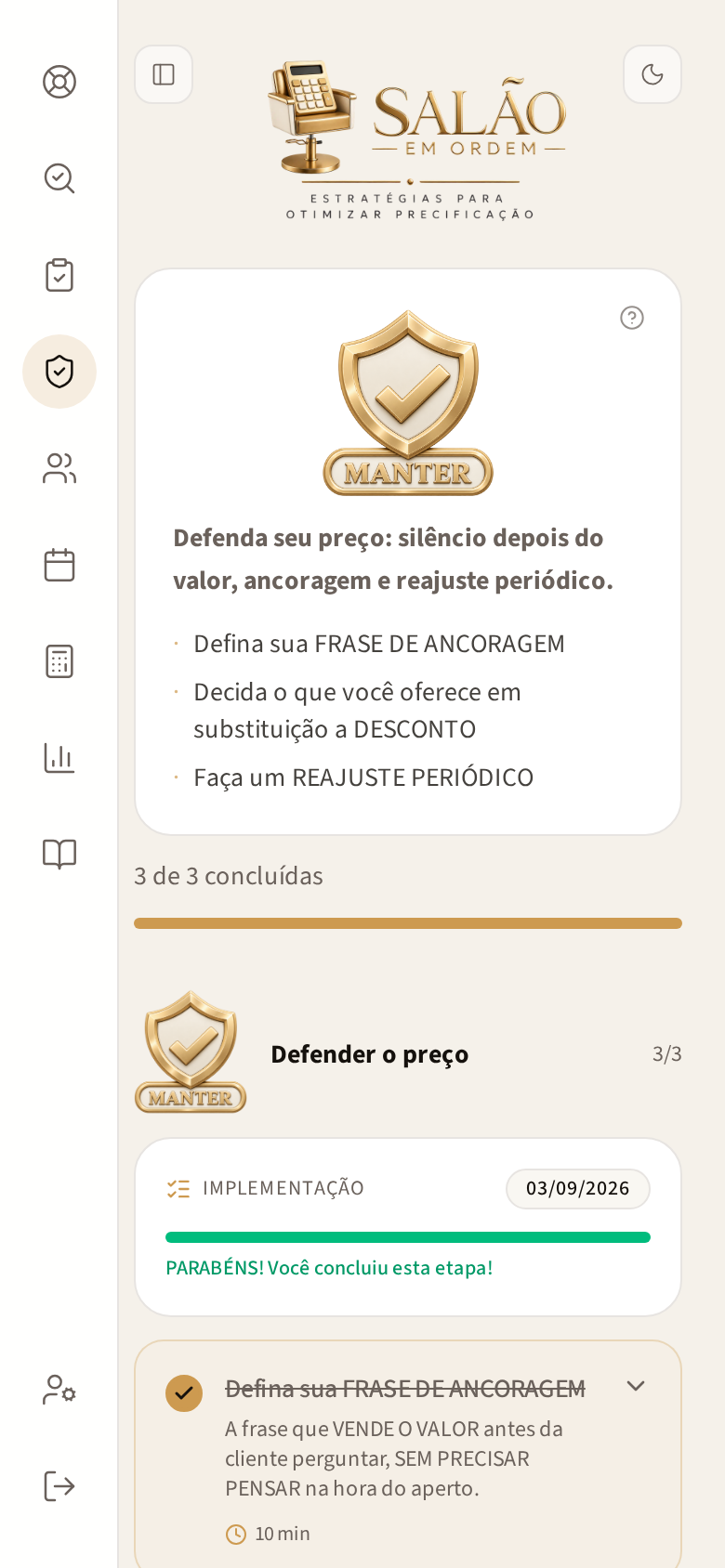 Tela MANTER no celular