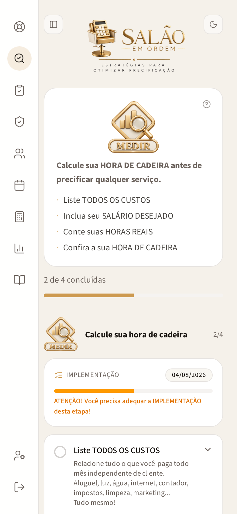 Tela MEDIR no celular