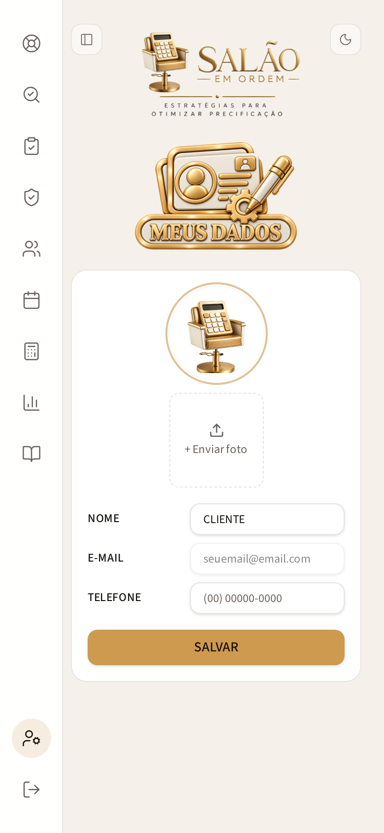 Tela MENU LATERAL no celular