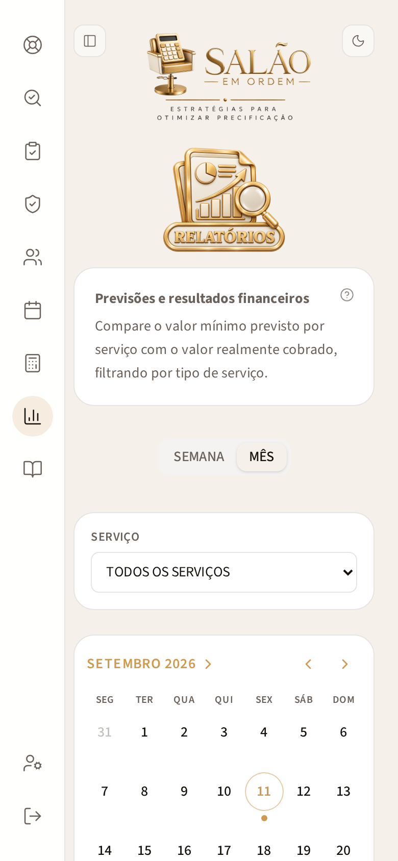 Tela RELATÓRIOS no celular