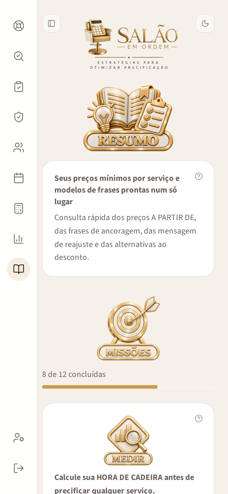 Tela RESUMO no celular